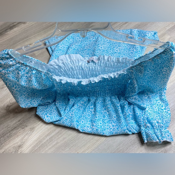 Velvet Torch Midi Smocked Dress Ivory Floral Square Neck Puff 3/4 Sleeve Small - Picture 12 of 12